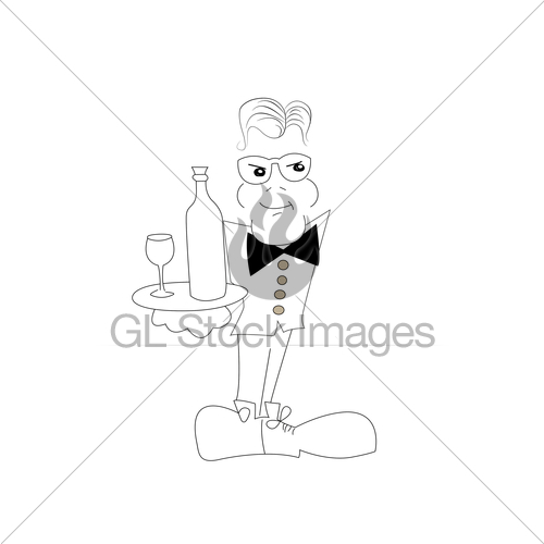 500x500 drawing a waiter with a tray in his right hand on a white gl - Waiter Drawing