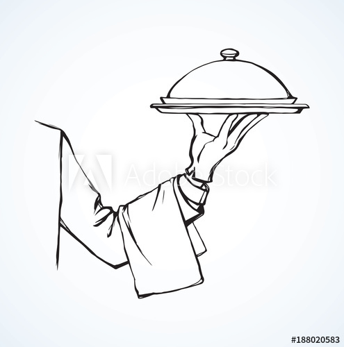 495x500 hand of waiter with dish vector drawing - Waiter Drawing