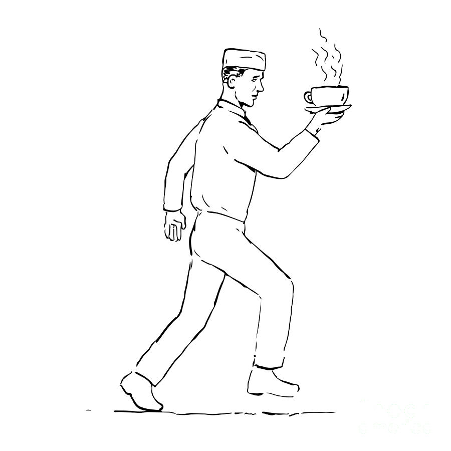 900x900 retro waiter running serving coffee drawing digital art - Waiter Drawing