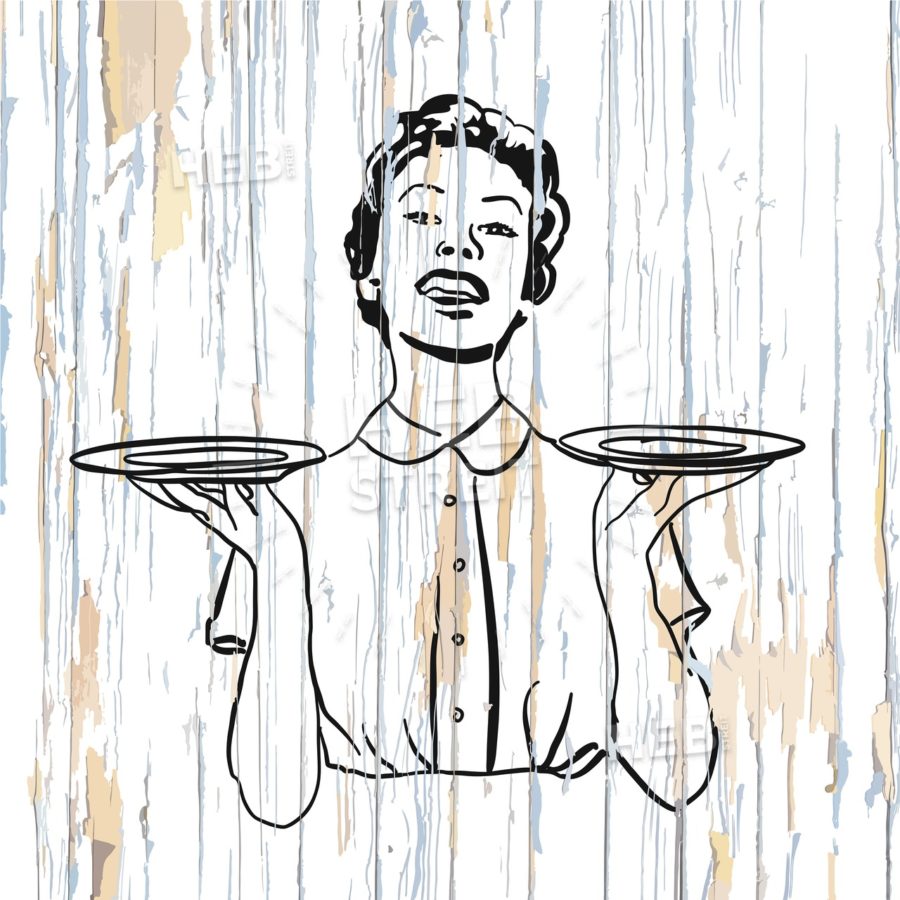 900x900 vintage waitress icon on wooden background hebstreits sketches - Waitress Drawing