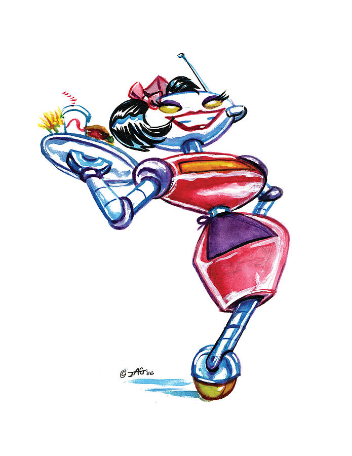 695x900 Waitress Robot Drawing - Waitress Drawing