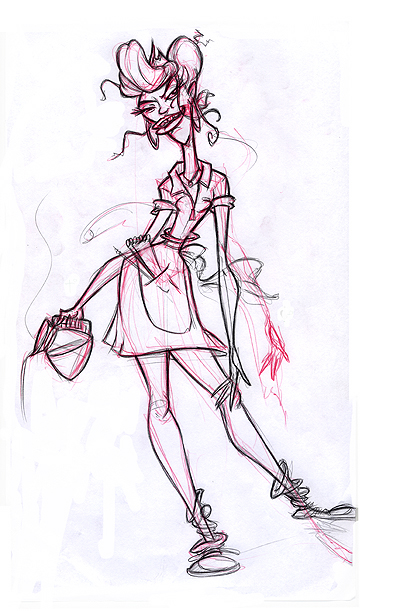 400x611 waitress theme drawings the drawing club - Waitress Drawing