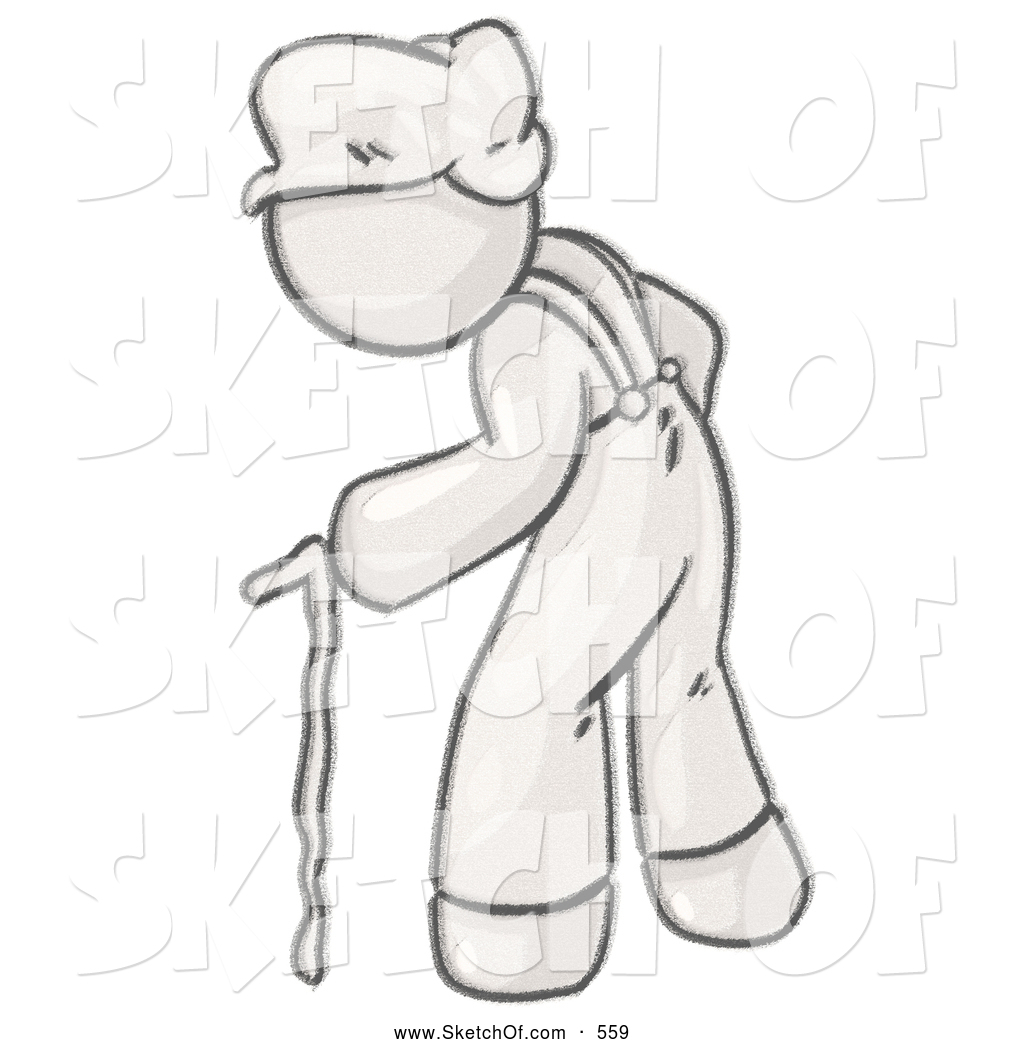 1024x1044 drawing of an elderly pale man walking with a cane - Walking Cane Drawing