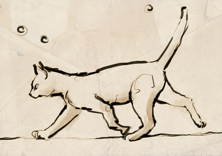 900x636 tightrope walking drawing - Walking Cat Drawing