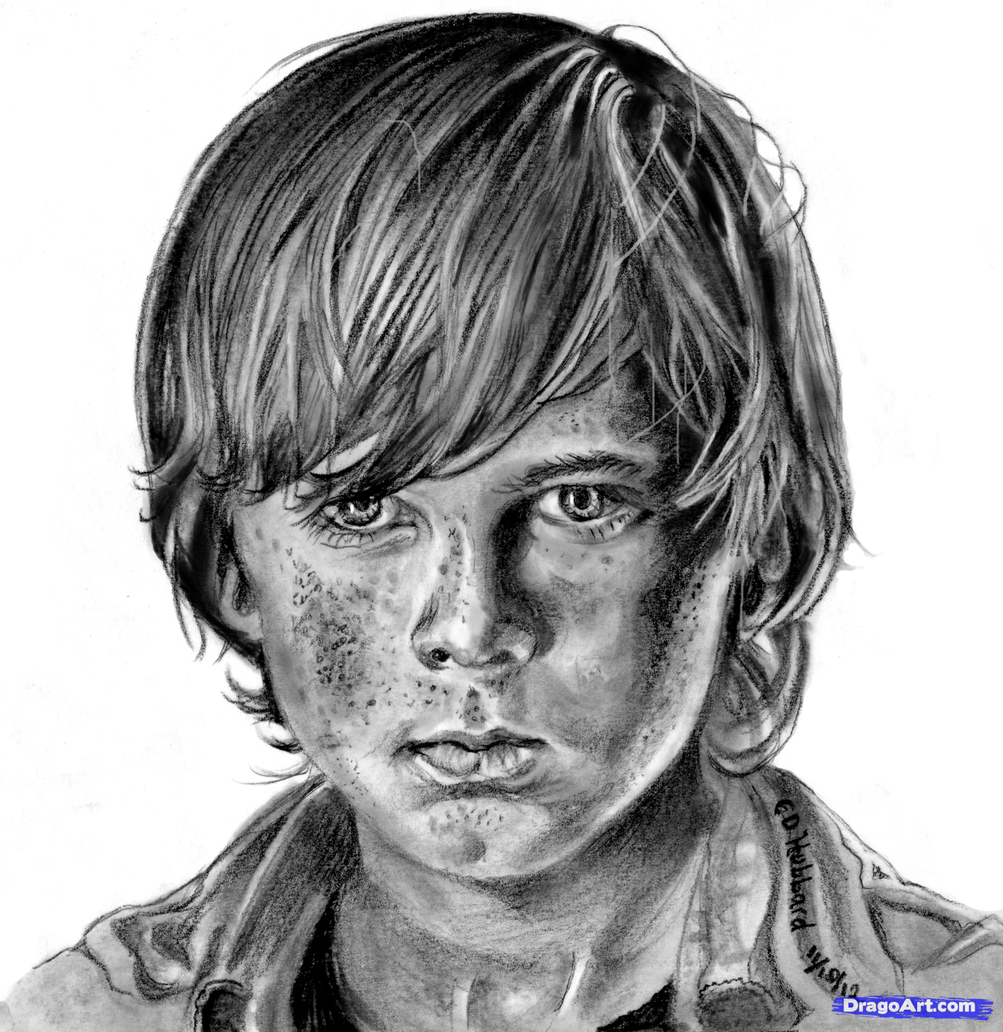 1459x1500 how to draw carl, carl from the walking dead, chandler riggs, step - Walking Dead Drawings