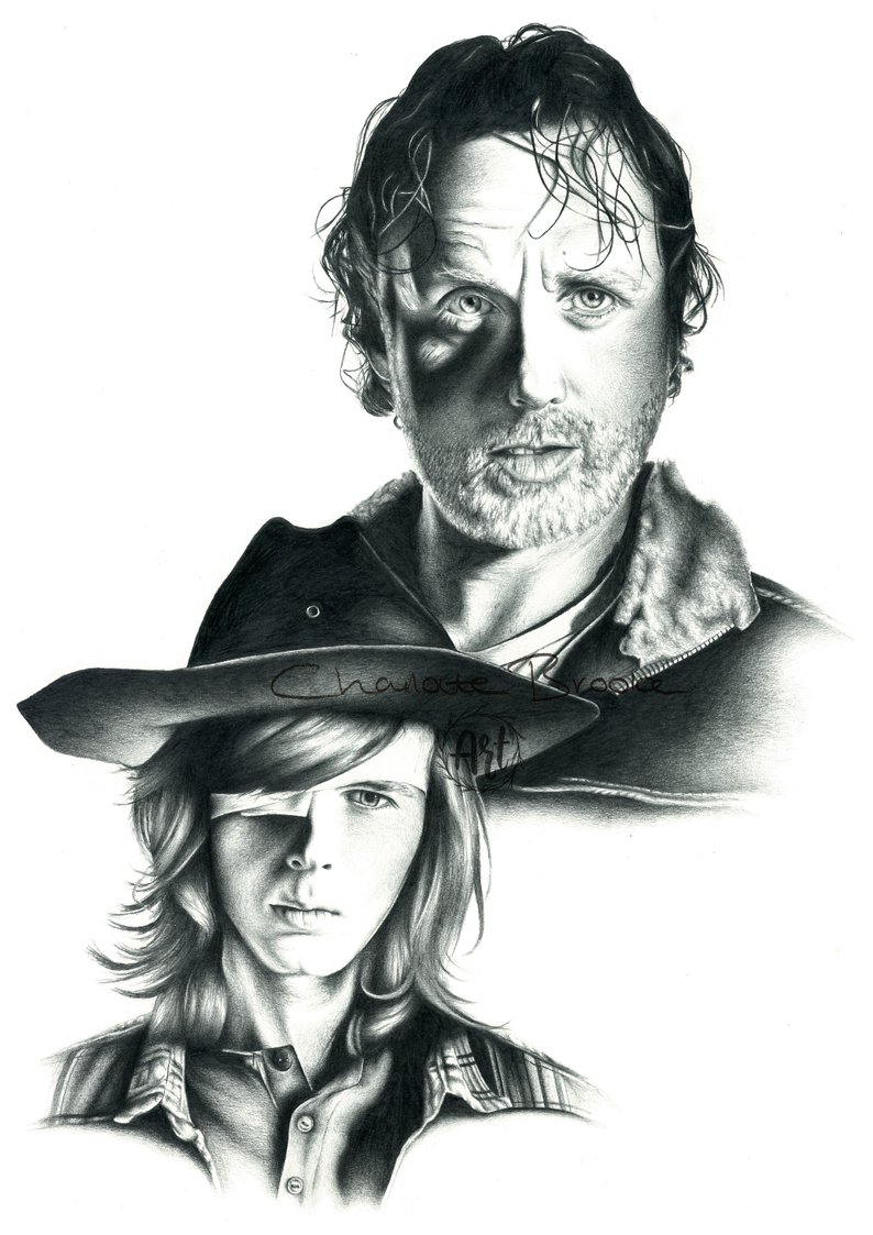 794x1123 rick and carl the walking dead pencil portrait drawing print etsy - Walking Dead Drawings