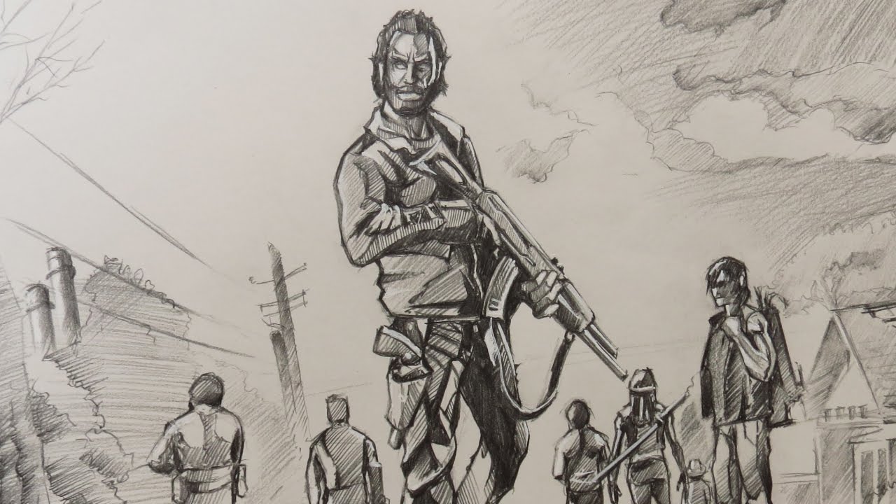 1280x720 sketching the walking dead season art - Walking Dead Drawings.