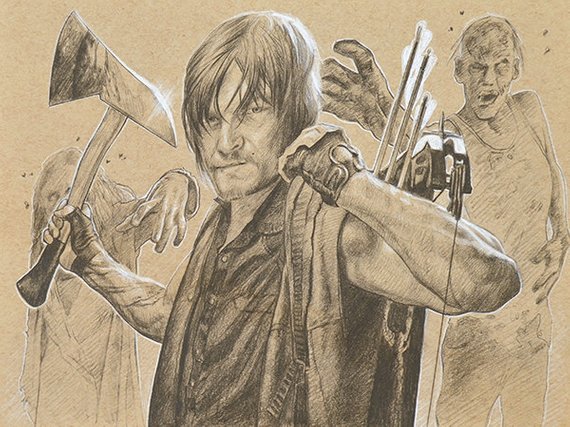 570x427 Original Drawing Daryl Dixon Walking Dead Zombies Father's Etsy - Walking Dead Zombie Drawing