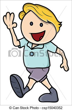 307x470 Happy Cartoon Boy Walking Drawing Art Of Cute Happy Cartoon Kid - Walking Drawing