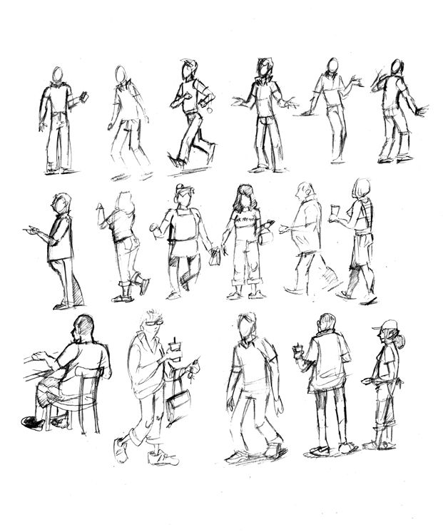 621x746 People Walking Sketches - Walking Drawing