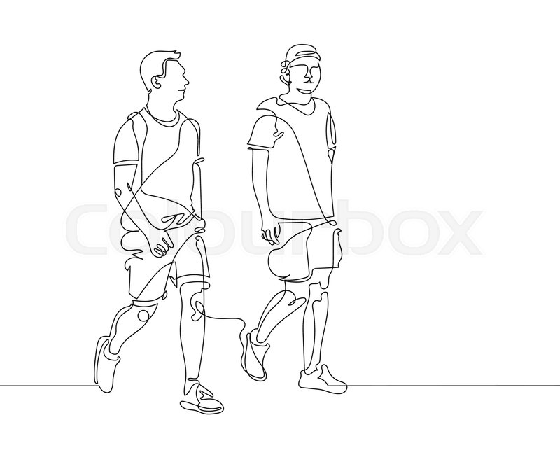 800x653 Continuous One Line Drawing Of Two Young Men Are Walking - Walking Drawing