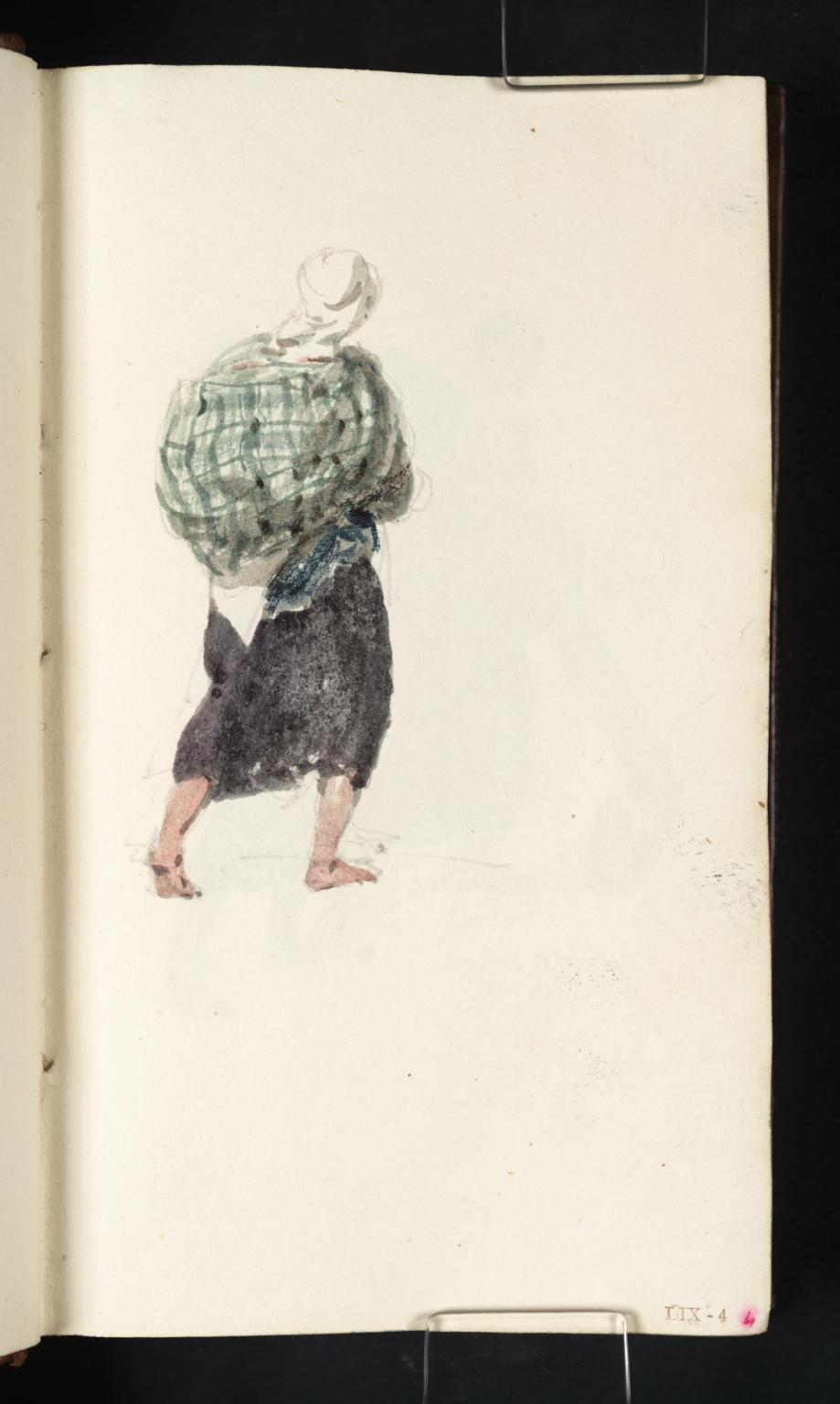 919x1536 back view of a woman walking with bare feet, carrying a bundle - Walking Feet Drawing