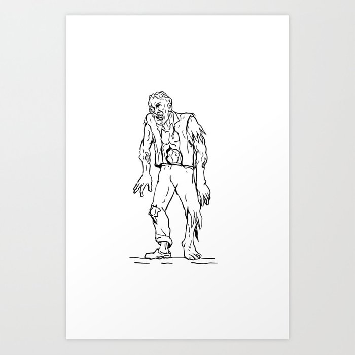 700x700 Zombie Walking Front Drawing Art Print - Walking Figure Drawing