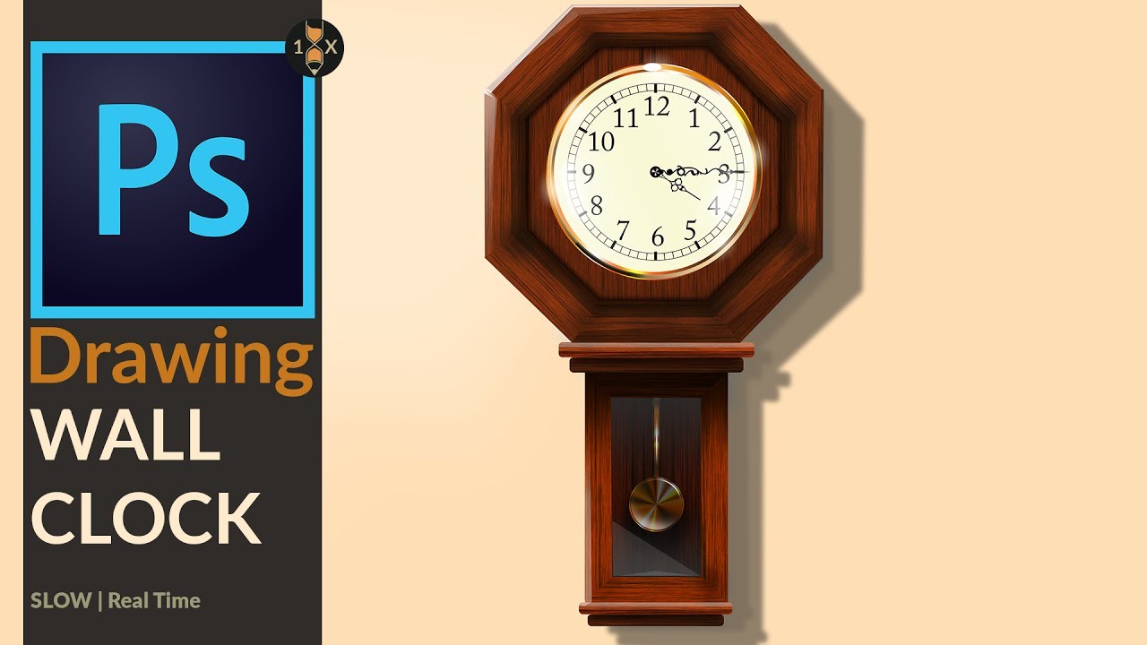 1280x720 Drawing A Old Analog Wooden Wall Clock In Adobe Photoshop Cc - Wall Clock Drawing