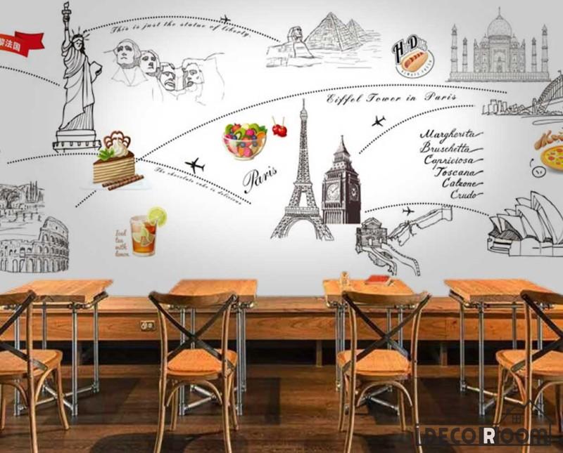 800x645 white wall drawing icon cities new york taj mahal paris london - Wall Drawing