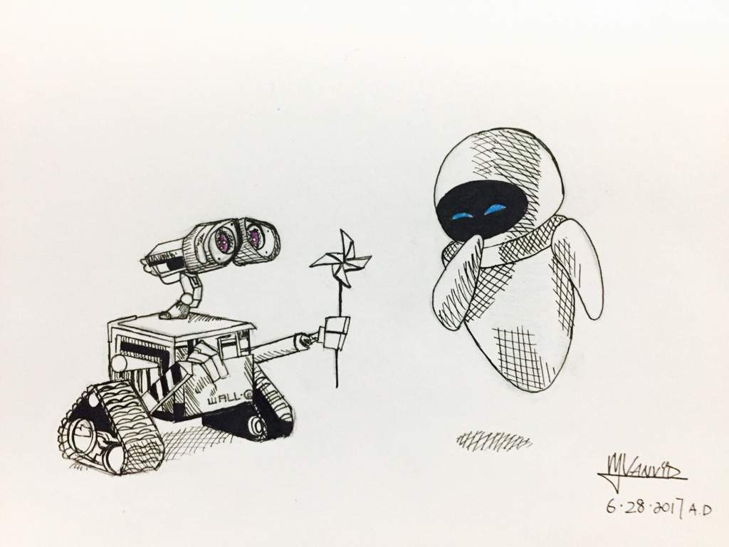1024x768 And Eve Pixar Amino - Wall E Drawing