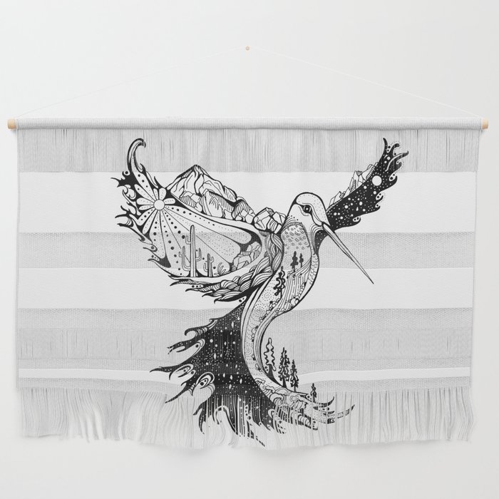 700x700 hummingbird phoenix pen and ink hand drawn design wall hanging - Wall Hanging Drawing