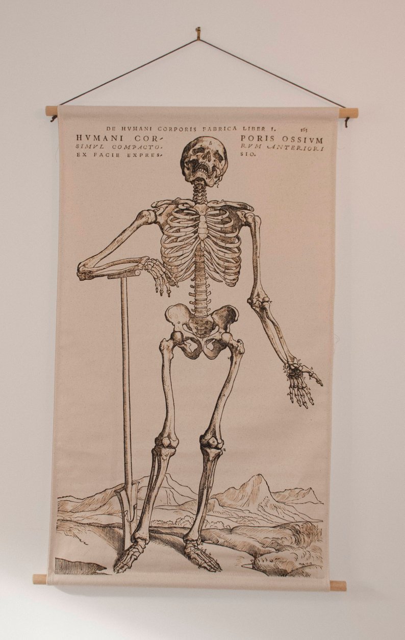 794x1254 wall hanging fabric print of human skeleton anatomical drawing etsy - Wall Hanging Drawing