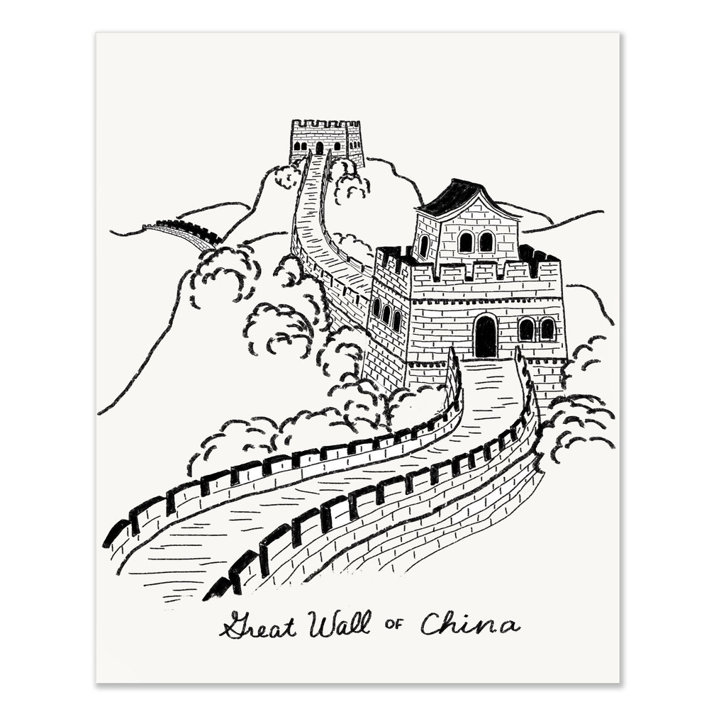 1000x1000 great wall of china art print slightly - Wall Of China Drawing