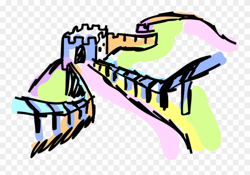 880x614 vector illustration of great wall of china fortification - Wall Of China Drawing