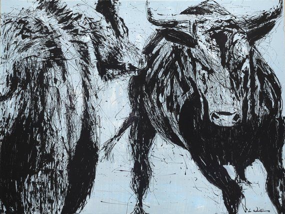 570x428 bear vs bull print, stock market, bear, bull, painting, wall - Wall Street Bull Drawing