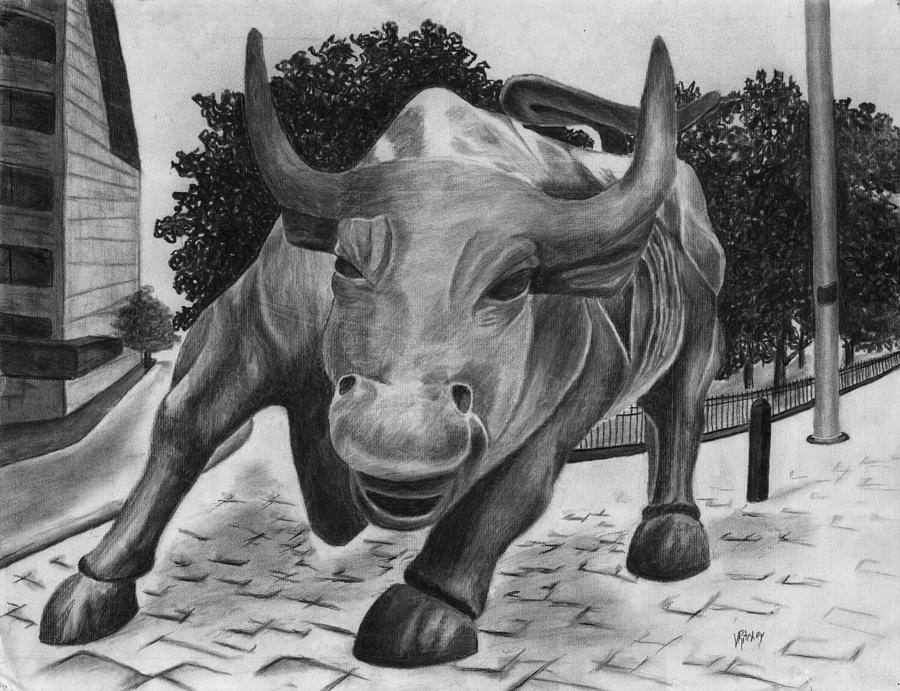 900x691 Bull Drawing Charcoal For Free Download - Wall Street Drawing