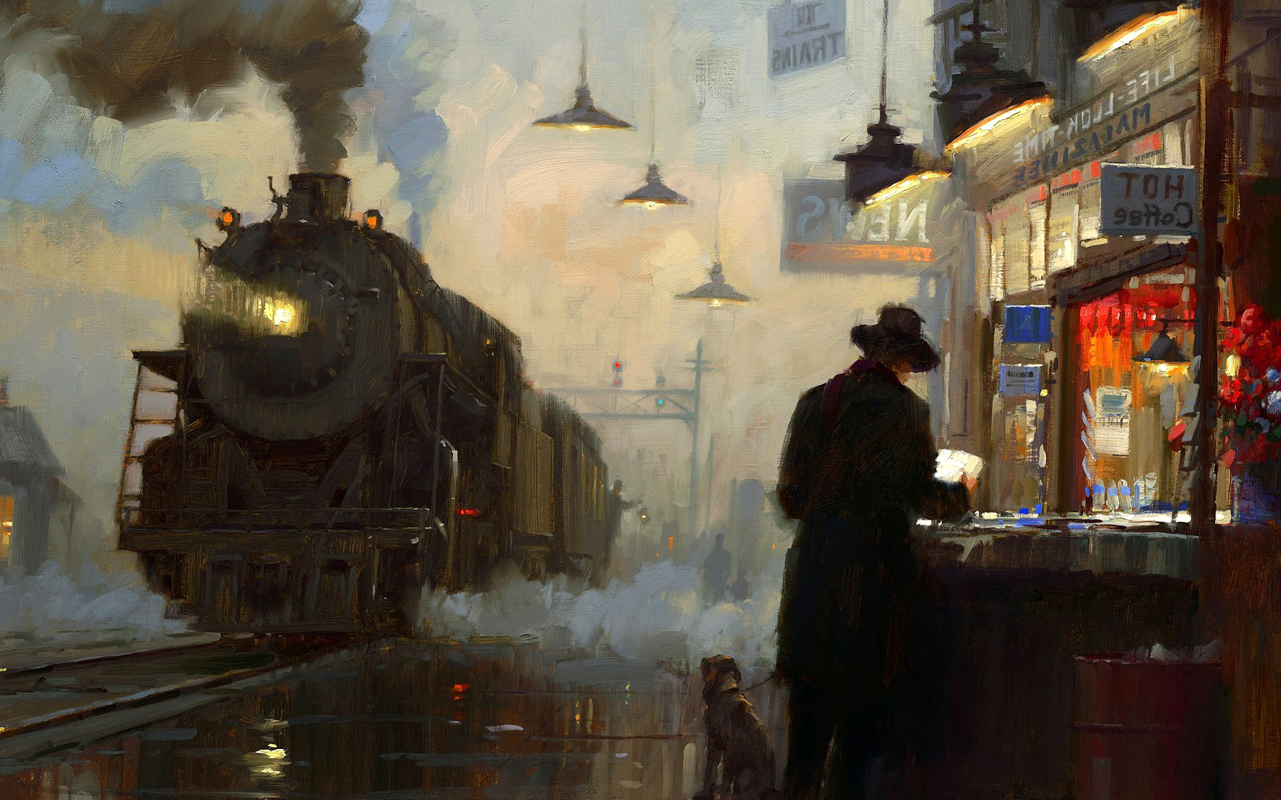 1805x1128 train, station, painting, digital, art, wallpaper, high resolution - Wallpaper Drawing Art