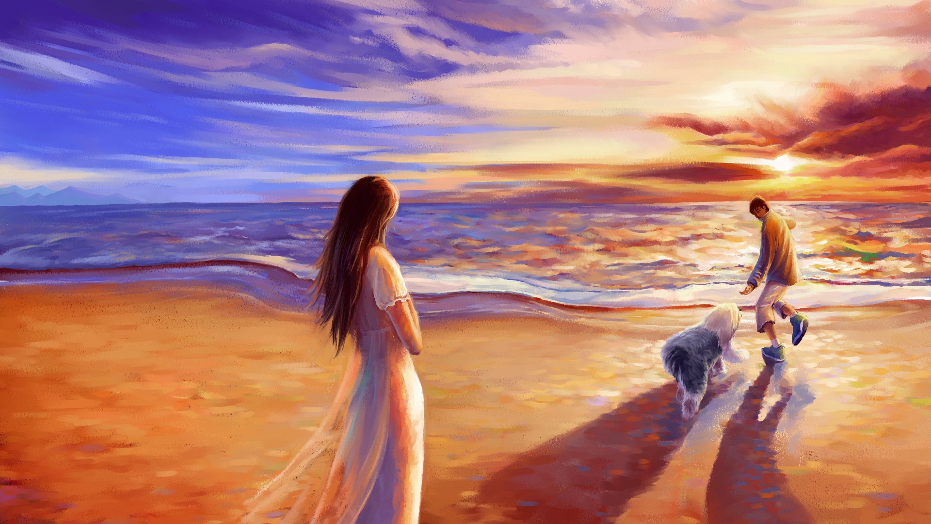 1920x1080 Download Wallpaper Drawing, Canvas, Couple, Paint, Dog - Wallpaper Hd Drawing