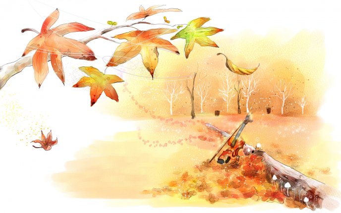 688x430 Autumn Leaves On A Beautiful Drawing - Wallpaper Hd Drawing