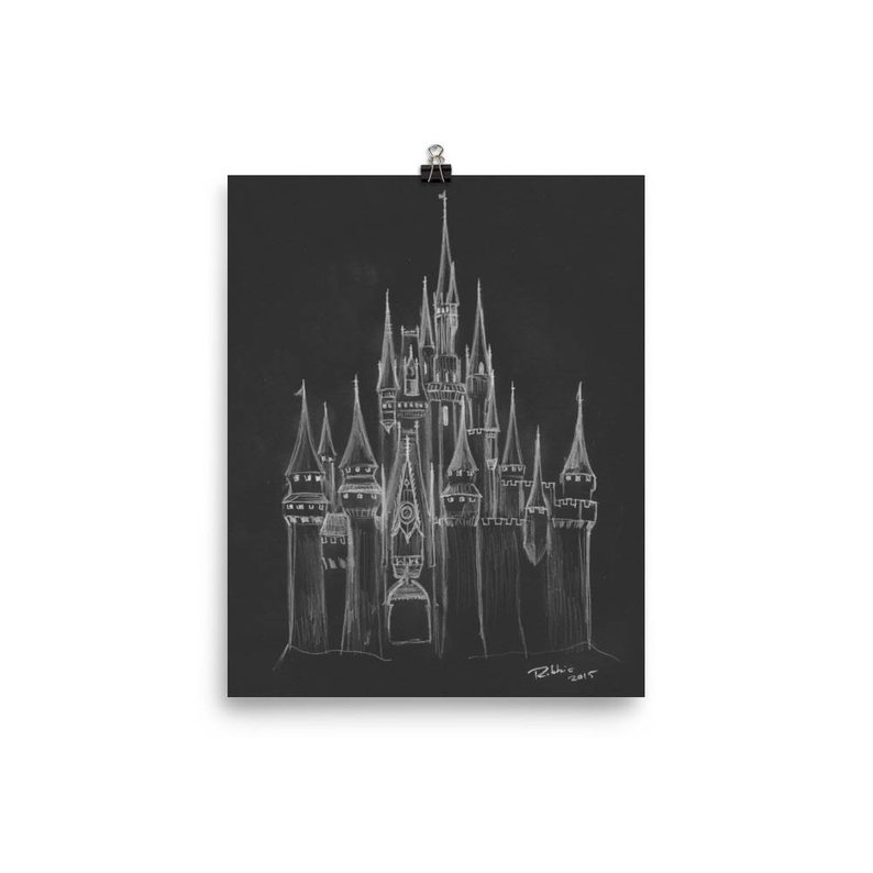 794x794 disney's cinderella castle x white on black disney etsy - Walt Disney Castle Drawing