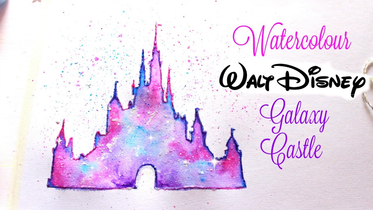 1280x720 simple walt disney castle galaxy watercolor tutorial - Walt Disney Castle Drawing