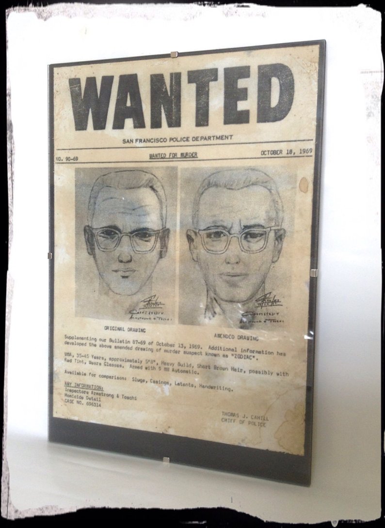 794x1090 hand aged reproduction zodiac killer wanted poster art print etsy - Wanted Poster Drawing