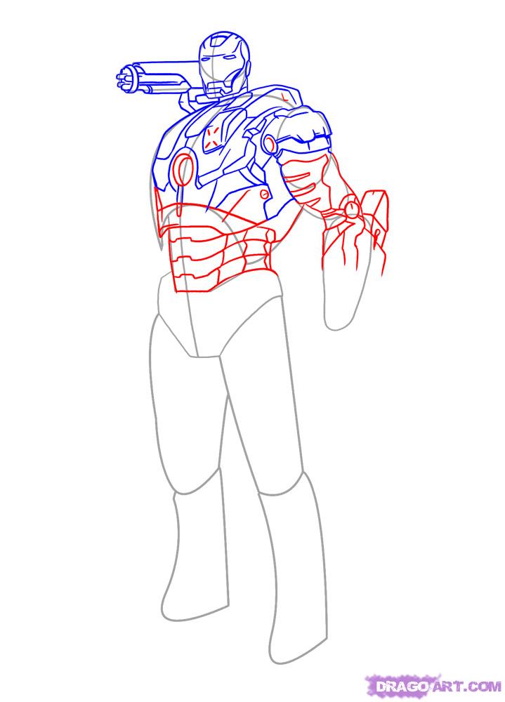 719x1000 How To Draw War Machine, Step - War Machine Drawing