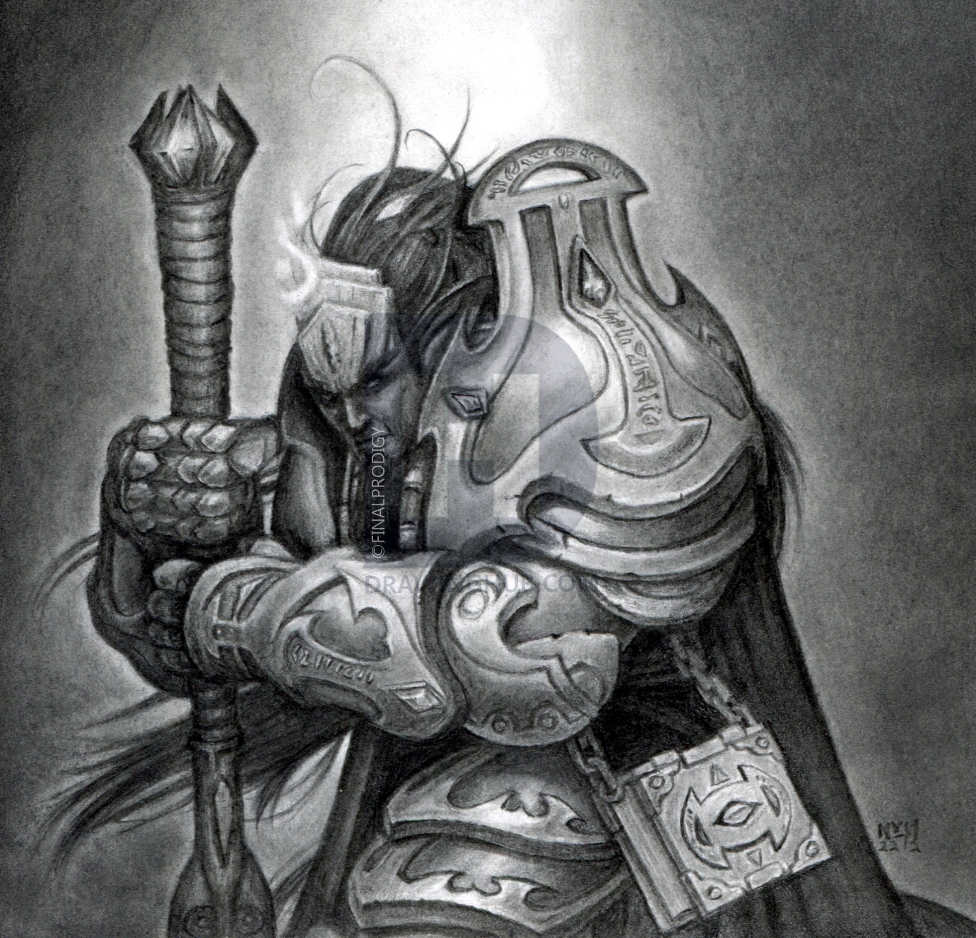 1381x1327 how to draw a male draenei, world of warcraft, step - Warcraft Drawing