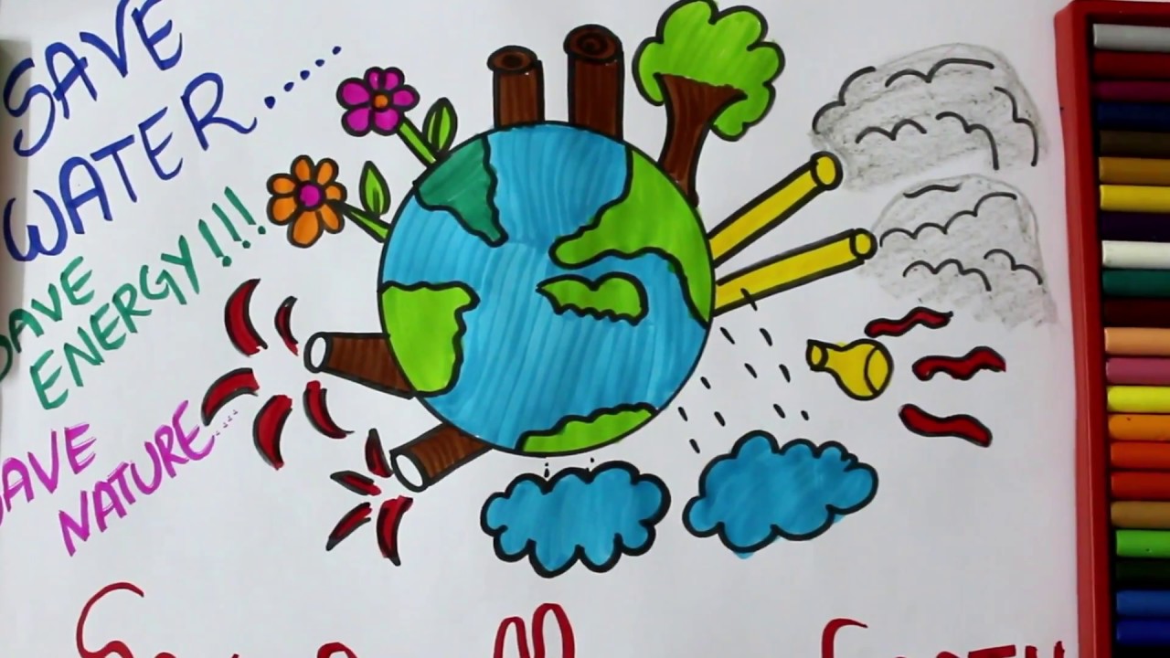 1280x720 How To Draw Mother Earth Drawing Stop Global Warming For Kids - Warming Drawing