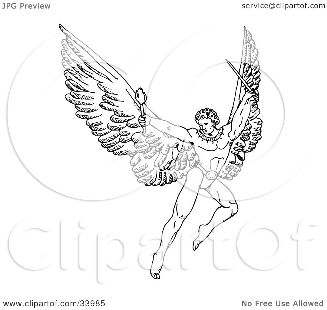 1080x1024 Clipart Illustration Of A Pen And Ink Drawing Of A Male Warrior - Warrior Angel Drawing