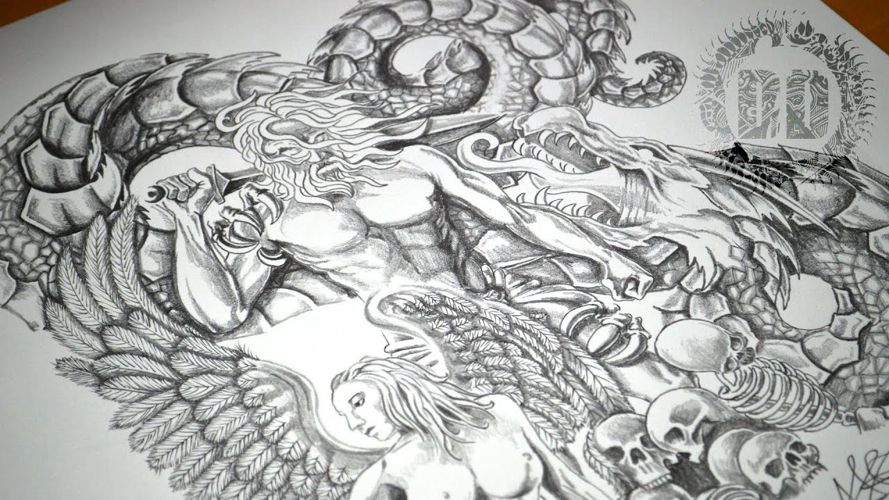 1280x720 Warrior, Angel Dragon Tattoo Design - Warrior Angel Drawing