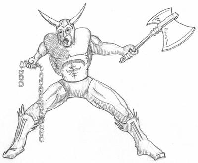 400x329 Mean Warrior With Axe And Chain - Warrior Drawing