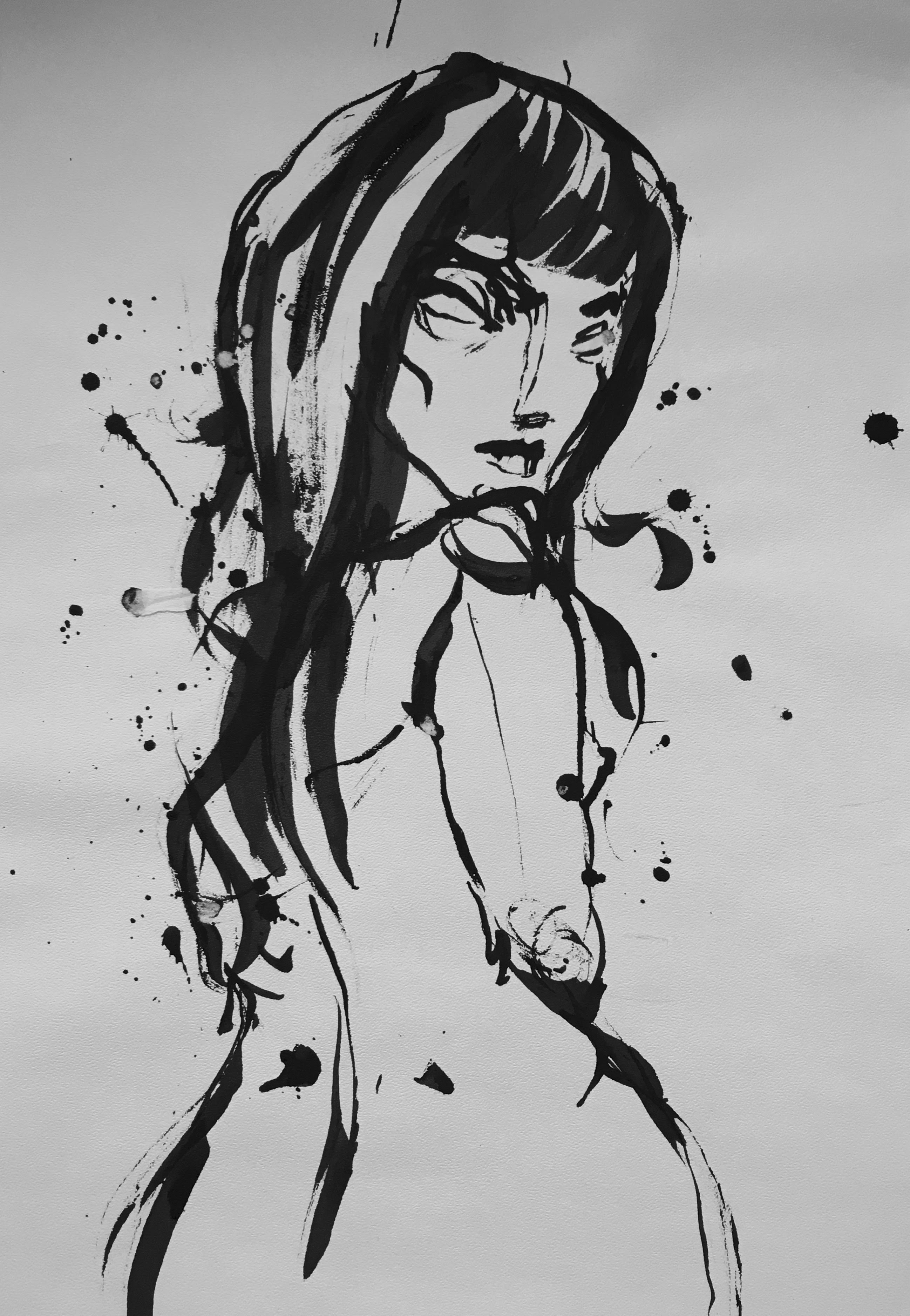 2596x3753 Original Indian Ink Drawing - Warrior Drawing
