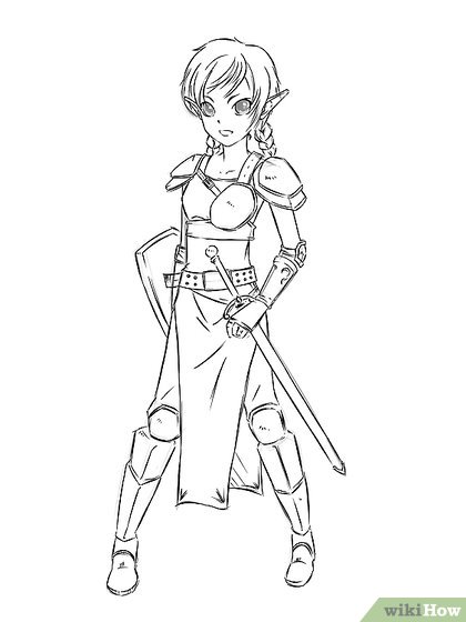 420x560 How To Draw A Girl Elf Steps - Warrior Girl Drawing