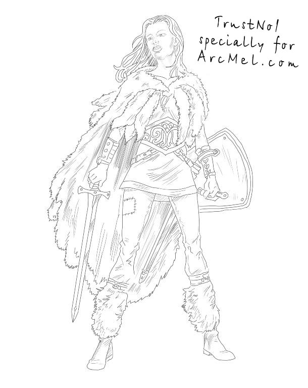610x768 How To Draw A Warrior Step - Warrior Girl Drawing