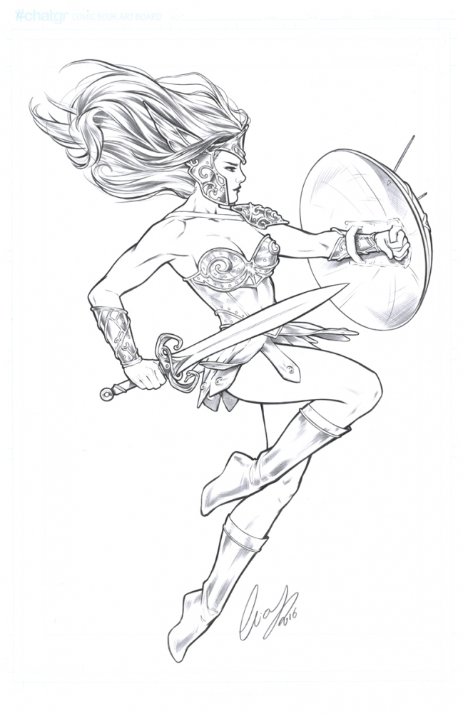 649x1000 Warrior Woman Original Art - Warrior Woman Drawing