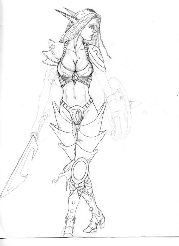 600x826 elven warrior woman - Warrior Woman Drawing