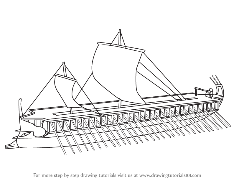 794x614 learn how to draw greek trireme ship - Warship Drawing