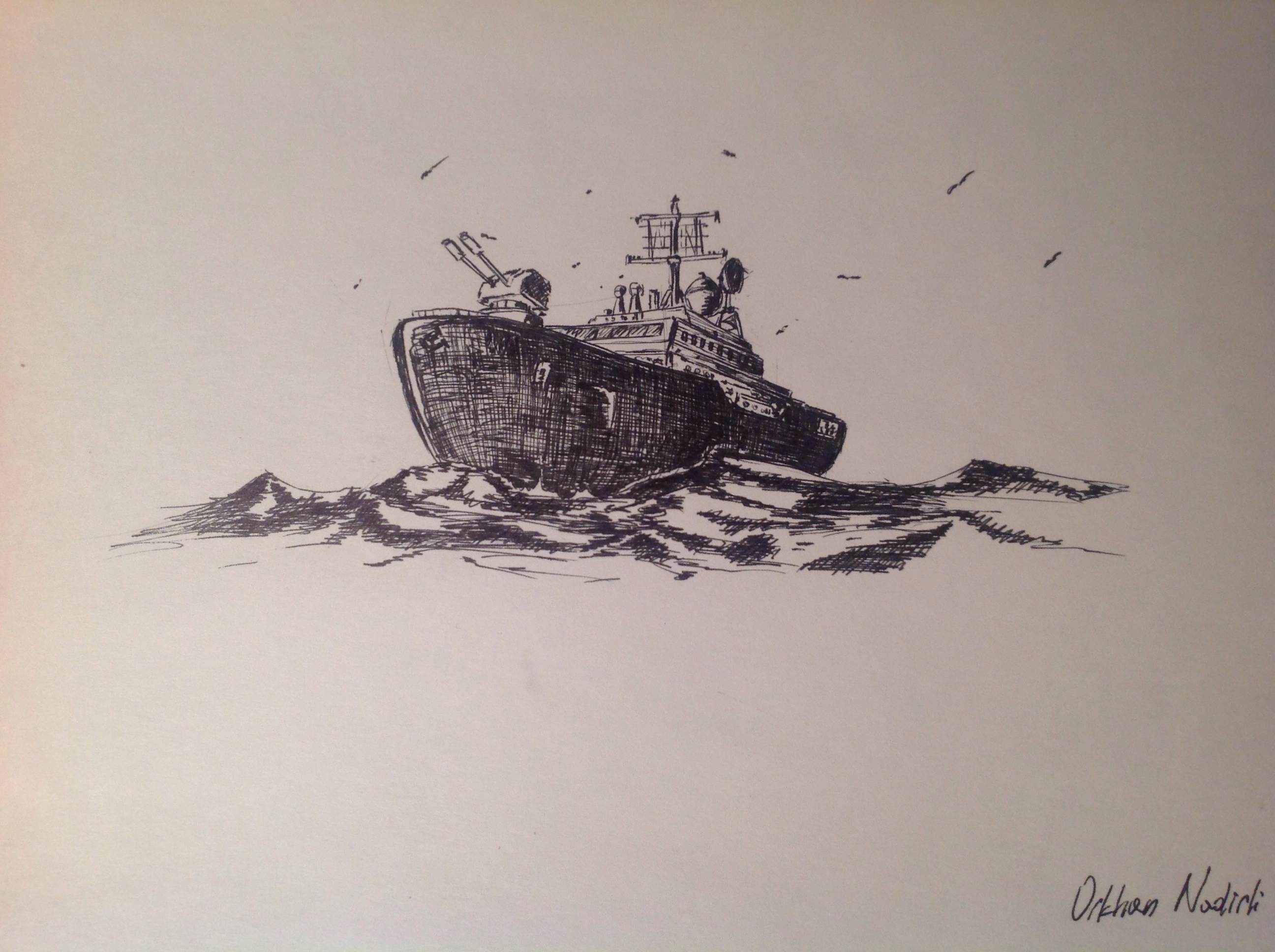2592x1936 a warship drawing done in pen art - Warship Drawing
