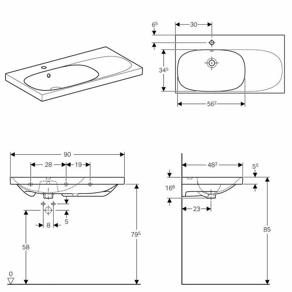 1024x1024 geberit acanto washbasin with right shelf surface uk bathrooms - Wash Basin Drawing