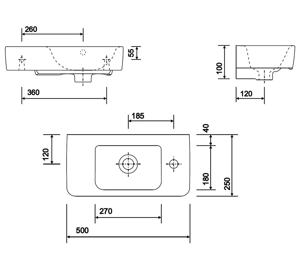 1000x900 twyford rh tap hole x washbasin with centre bowl - Wash Basin Drawing