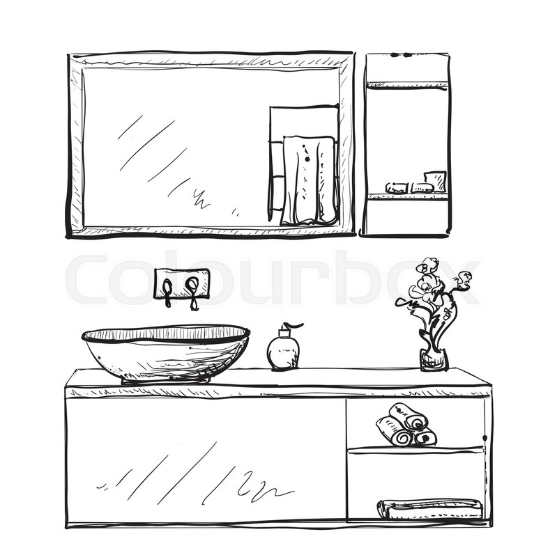 799x800 bathroom interior sketch hand drawn stock vector colourbox - Wash Basin Drawing