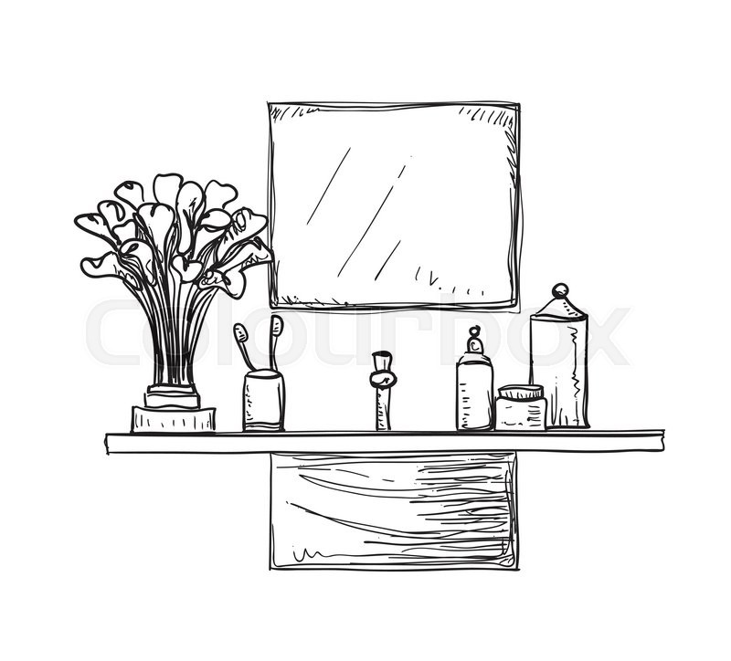 800x724 bathroom interior sketch hand drawn washbasin bouquet - Wash Basin Drawing