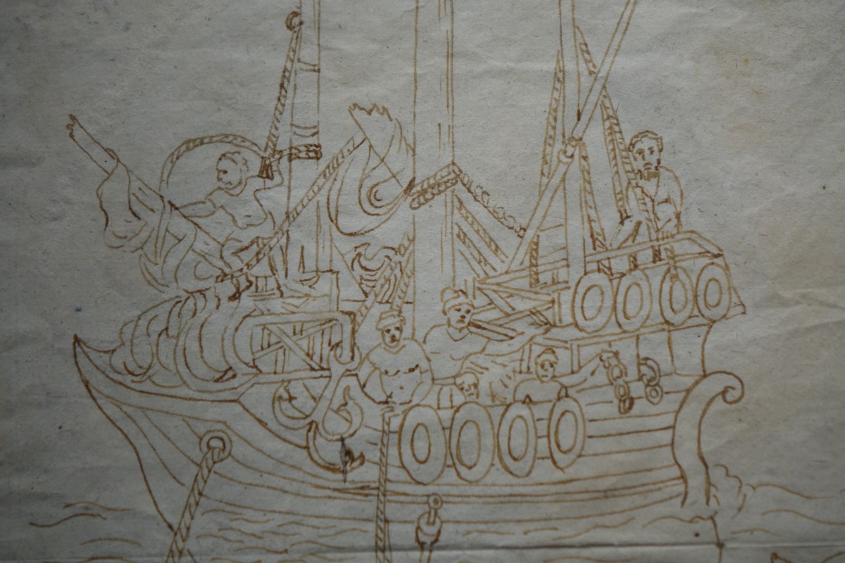 1200x800 rare and unusual century sepia color wash drawing of a diver - Wash Drawing